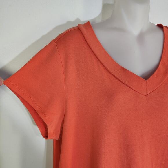 Coldwater Creek Womens Tee Short Cap Sleeve Orange 1X 100% Pima Cotton V Neck - Picture 4 of 9
